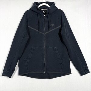 Nike Tech Fleece Hoodie Men Large Icon Textured Windrunner Full Zip Jacket Black